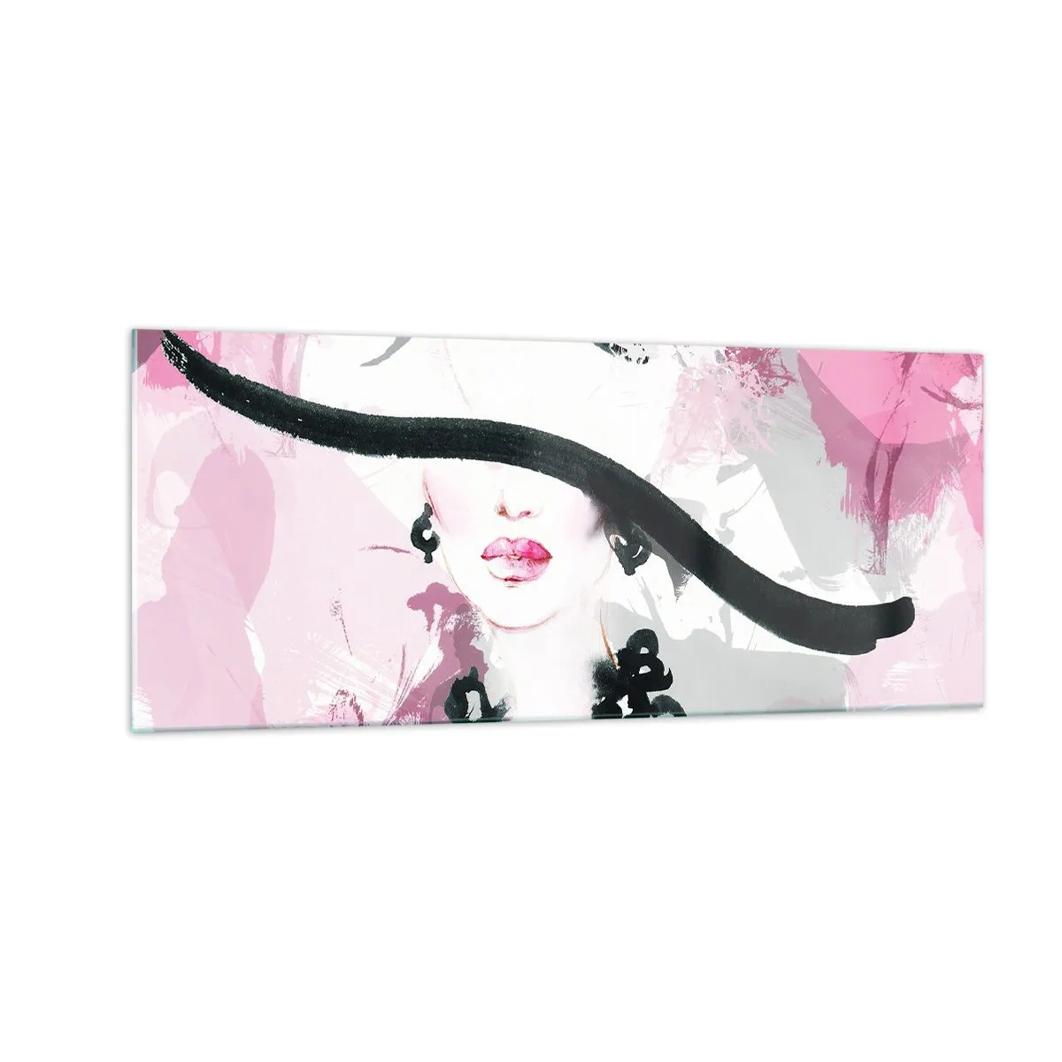 Cuadro sobre vidrio - Impresiones sobre Vidrio - Retrato de una dama en negro y rosa - 100x40 cm