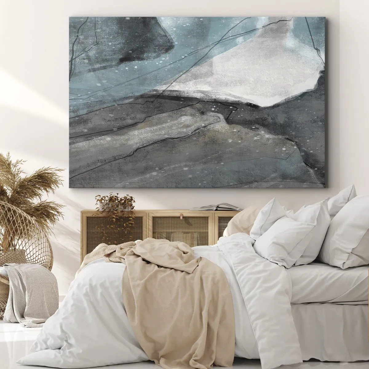 Cuadro sobre lienzo - Impresión de Imagen - Composición abstracta en tonos grises y azules. - 70x50cm - Abstracción: rocas y hielo - Decoración de pared moderna para salón y dormitorio ARTTOR