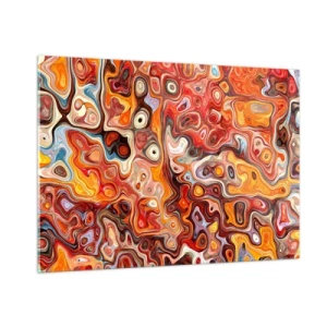Cuadro sobre vidrio - Impresiones sobre Vidrio - Composición abstracta en tonos naranja y rojo. - 100x70cm - Si las nueces se derritieran en la miel - Decoración de pared moderna para salón y dormitorio ARTTOR
