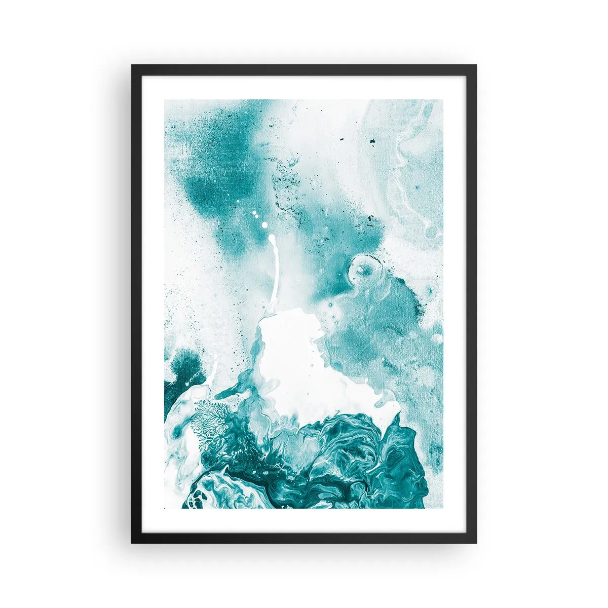 Póster en marco negro - Abstracción turquesa con detalles dinámicos. - 50x70cm - Remansos de azul - Decoración de pared moderna para salón y dormitorio ARTTOR