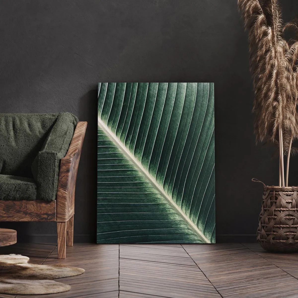 Cuadro sobre lienzo - Impresión de Imagen - Primer plano de la estructura de una hoja verde. - 70x100cm - El ritmo de la naturaleza - Decoración de pared moderna para salón y dormitorio ARTTOR