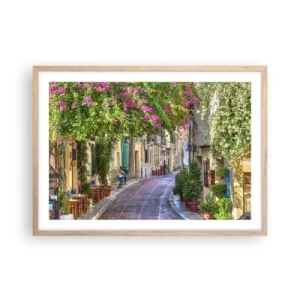 Póster en marco roble claro - Un callejón floreciente - 70x50 cm