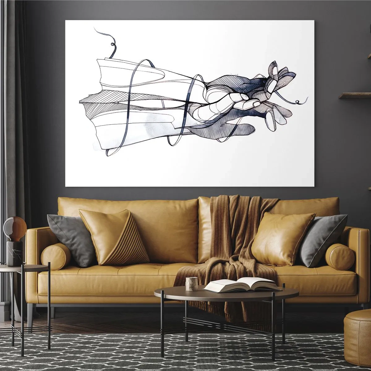 Cuadro sobre vidrio - Impresiones sobre Vidrio - Ilustración artística de una mano sosteniendo una flor. - 70x50cm - Un estudio sobre el contacto - Decoración de pared moderna para salón y dormitorio ARTTOR