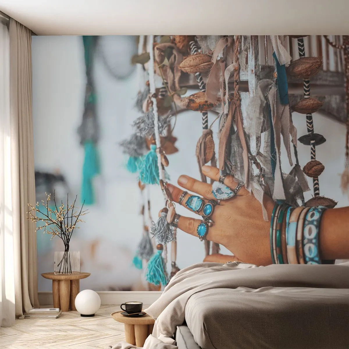 Fotomural Premium Canvas - Tesoros locales - Mano de mujer, Joyas, bohemia - 500x350 cm