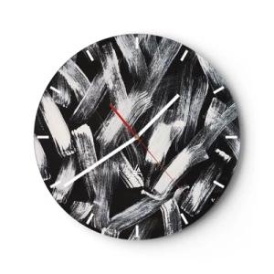 Reloj de pared - Reloj de vidrio - Pinceladas blancas sobre fondo negro en estilo industrial - 30x30cm - Abstracción en el espíritu industrial - Decoración de pared moderna para salón, cocina y dormitorio ARTTOR