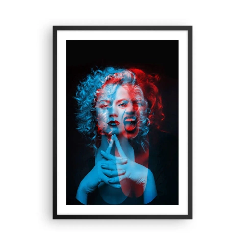 Póster en marco negro - Retrato artístico de una mujer en efectos 3D en rojo y azul. - 50x70cm - Alter ego - Decoración de pared moderna para salón y dormitorio ARTTOR