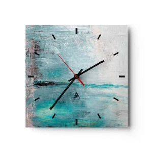 Reloj de pared - Reloj de vidrio - Abstracción en tonos turquesa y gris. - 30x30cm - Horizontalmente sobre el azul - Decoración de pared moderna para salón y dormitorio ARTTOR