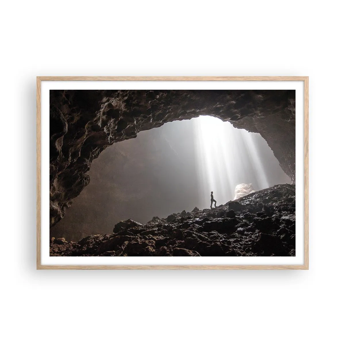 Póster en marco roble claro - Gruta luminosa - 100x70 cm