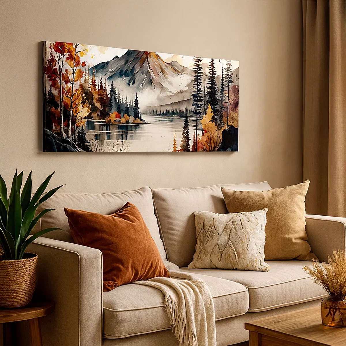 Cuadro sobre lienzo - Impresión de Imagen - Otoño dorado en las montañas - 30x30 cm