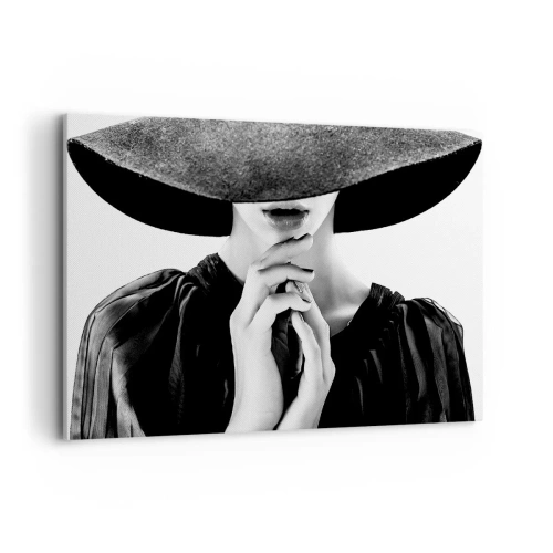 Cuadro sobre lienzo - Impresión de Imagen - Mujer elegante con un gran sombrero en tonos blanco y negro. - 100x70cm - Belleza oculta - Decoración de pared moderna para salón y dormitorio ARTTOR