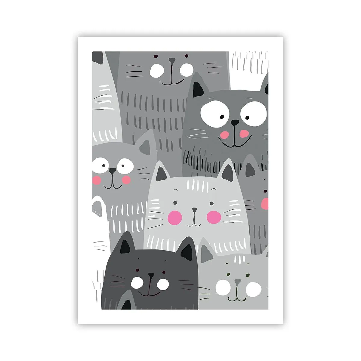 Póster - Gatos divertidos en tonos de gris - 50x70cm - El mundo de los gatos - Decoración de pared moderna para salón y dormitorio ARTTOR