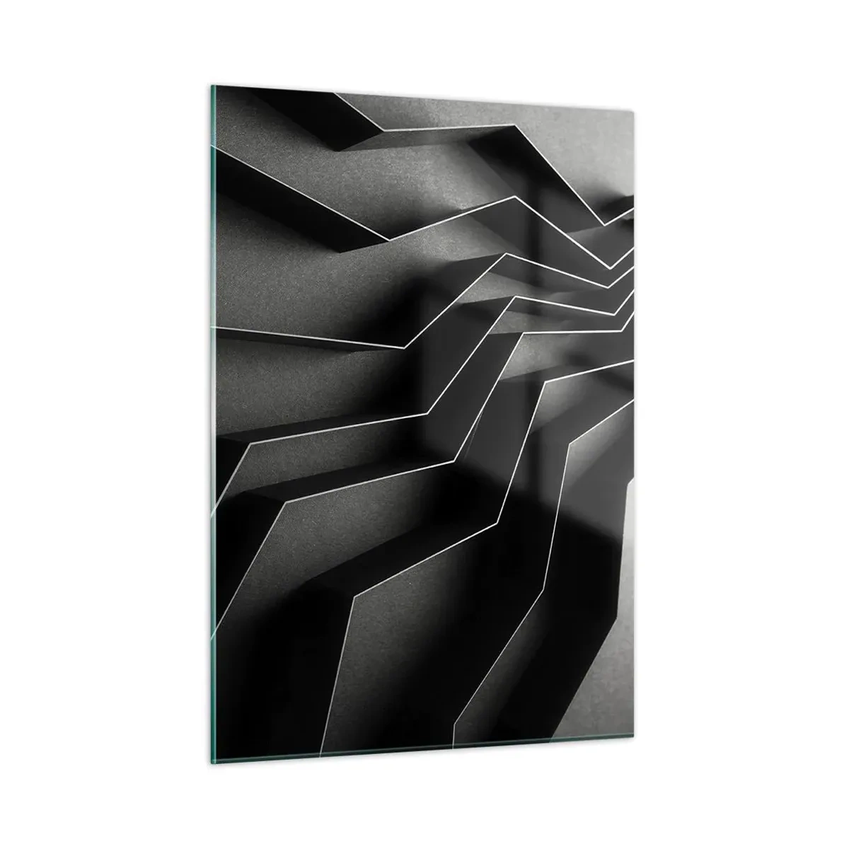 Cuadro sobre vidrio - Impresiones sobre Vidrio - Formas geométricas negras con profundidad y claroscuro. - 50x70cm - Orden espacial - Decoración de pared moderna para salón y dormitorio ARTTOR