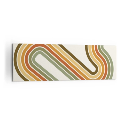 Cuadro sobre lienzo - Impresión de Imagen - Patrón geométrico en tonos verde, naranja y beige sobre un fondo claro. - 160x50cm - Zigzagueando hasta su destino - Decoración de pared moderna para salón y dormitorio ARTTOR