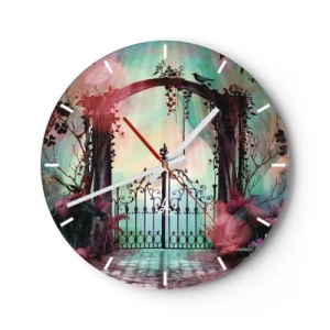 Reloj de pared - Reloj de vidrio - Una puerta mágica entre plantas en un entorno de cuento de hadas. - 30x30cm - Jardín secreto - Decoración de pared moderna para salón, cocina y dormitorio ARTTOR