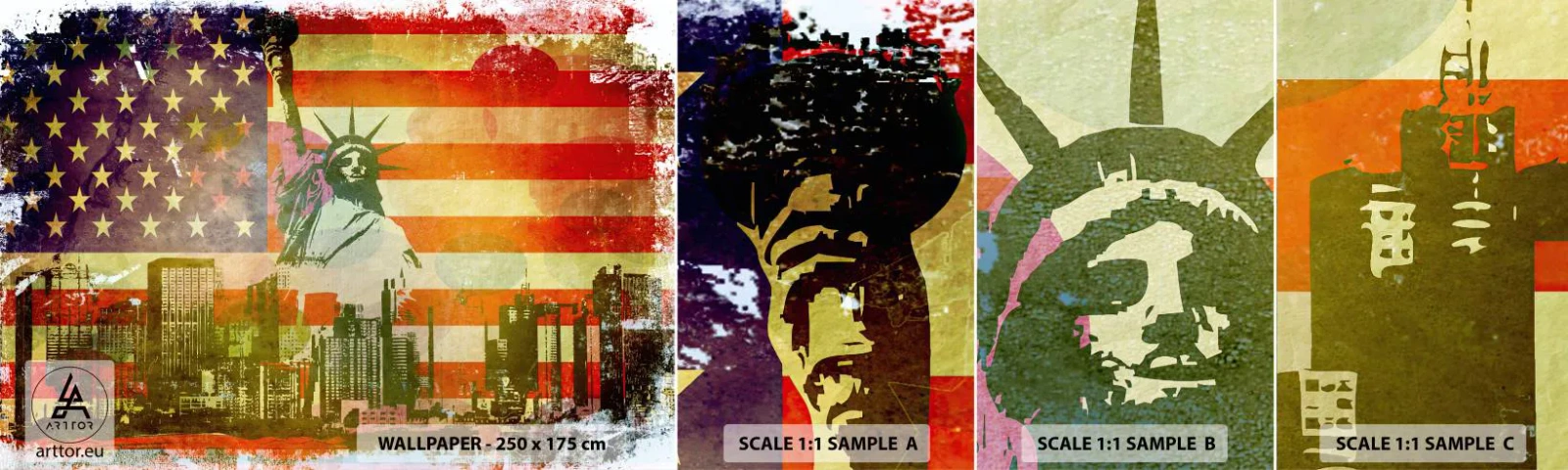 Muestra De Fotomural Standard Eco - ¡Viva América! - Nueva York, EE.UU, estatua de la Libertad - 100x30 cm