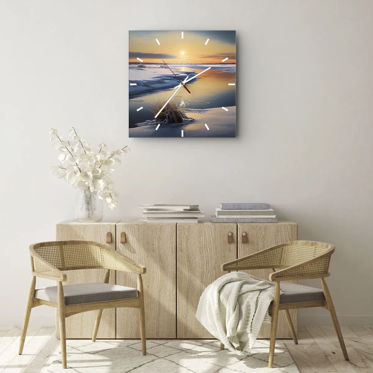 Reloj de pared - Reloj de vidrio - Atardecer de invierno - 40x40 cm