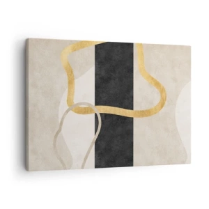 Cuadro sobre lienzo - Impresión de Imagen - Un diseño minimalista con formas en bucle en dorado y negro. - 70x50cm - Formas en bucle - Decoración de pared moderna para salón y dormitorio ARTTOR