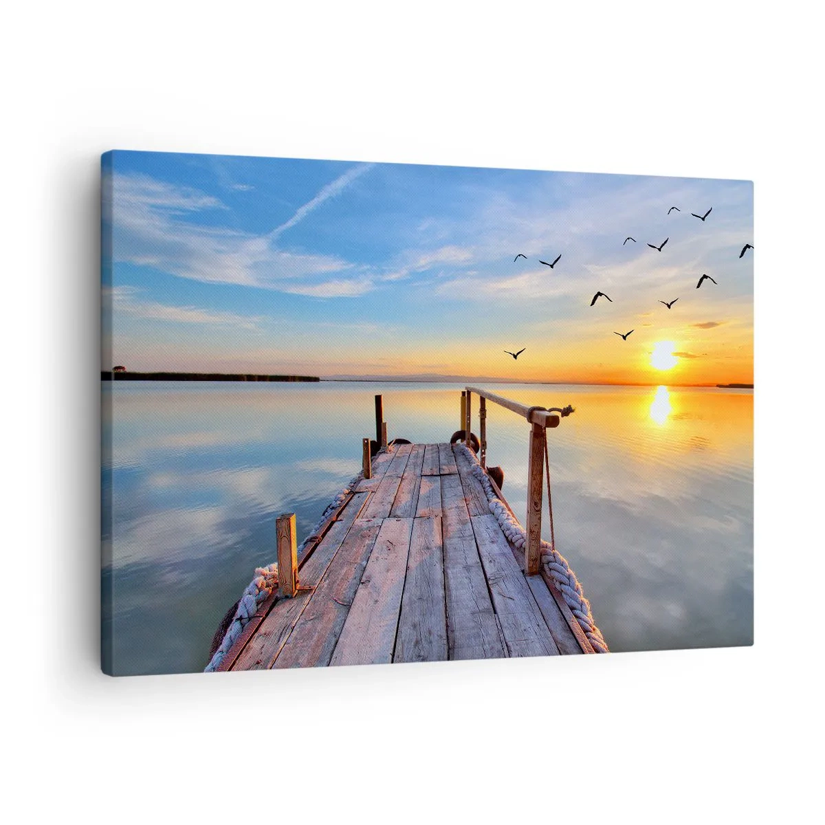 Cuadro sobre lienzo - Impresión de Imagen - Muelle de madera al atardecer en un lago tranquilo - 70x50cm - Caminando hacia el sol - Decoración de pared moderna para salón y dormitorio ARTTOR