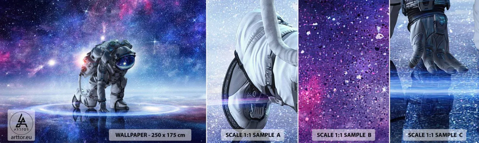 Muestra de fotomural autoadhesivo Deluxe Sticker - Cielo estrellado sobre mí - Cosmonauta, Cosmos, Astronauta - 100x30 cm