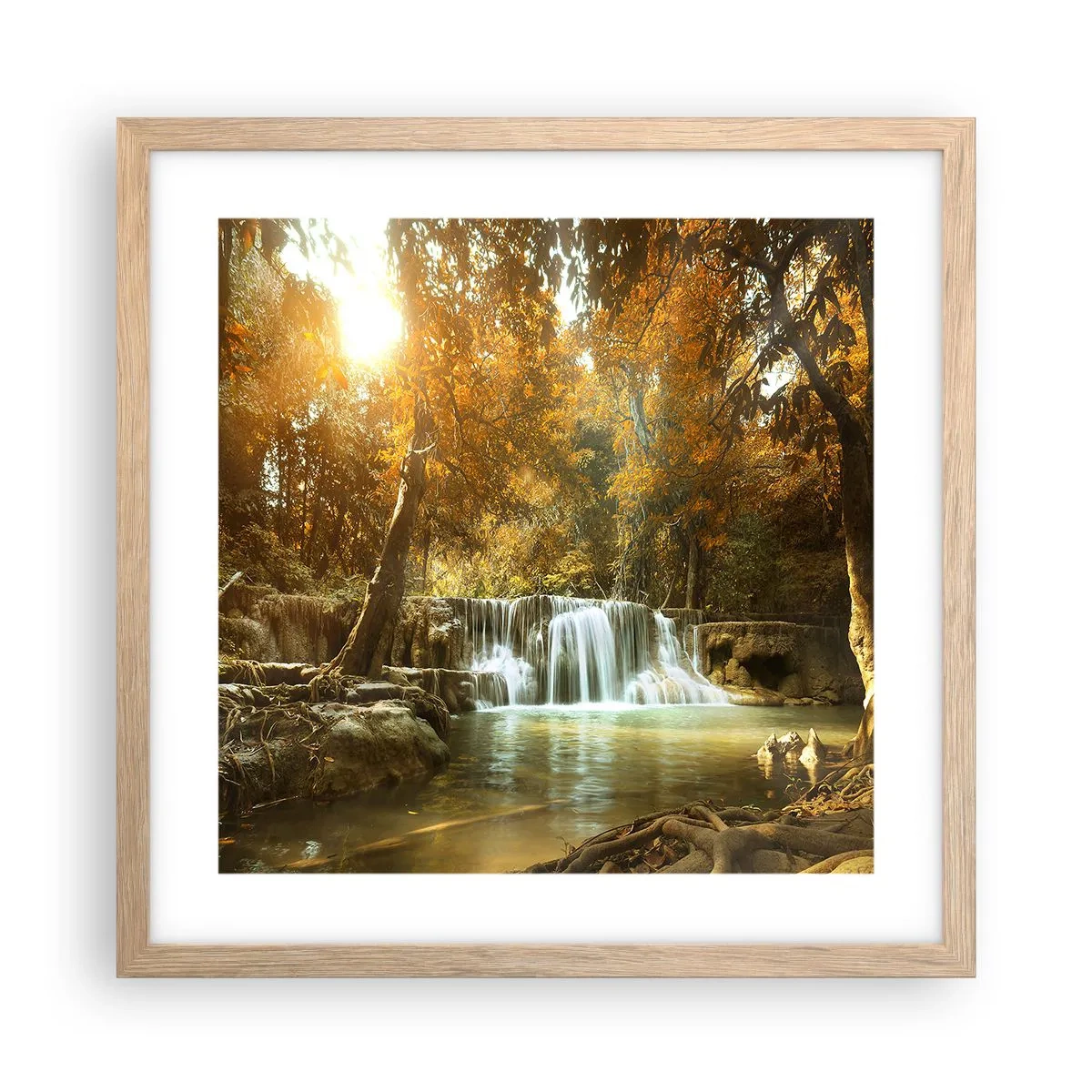 Póster en marco roble claro - Una cascada en el parque - 40x40 cm