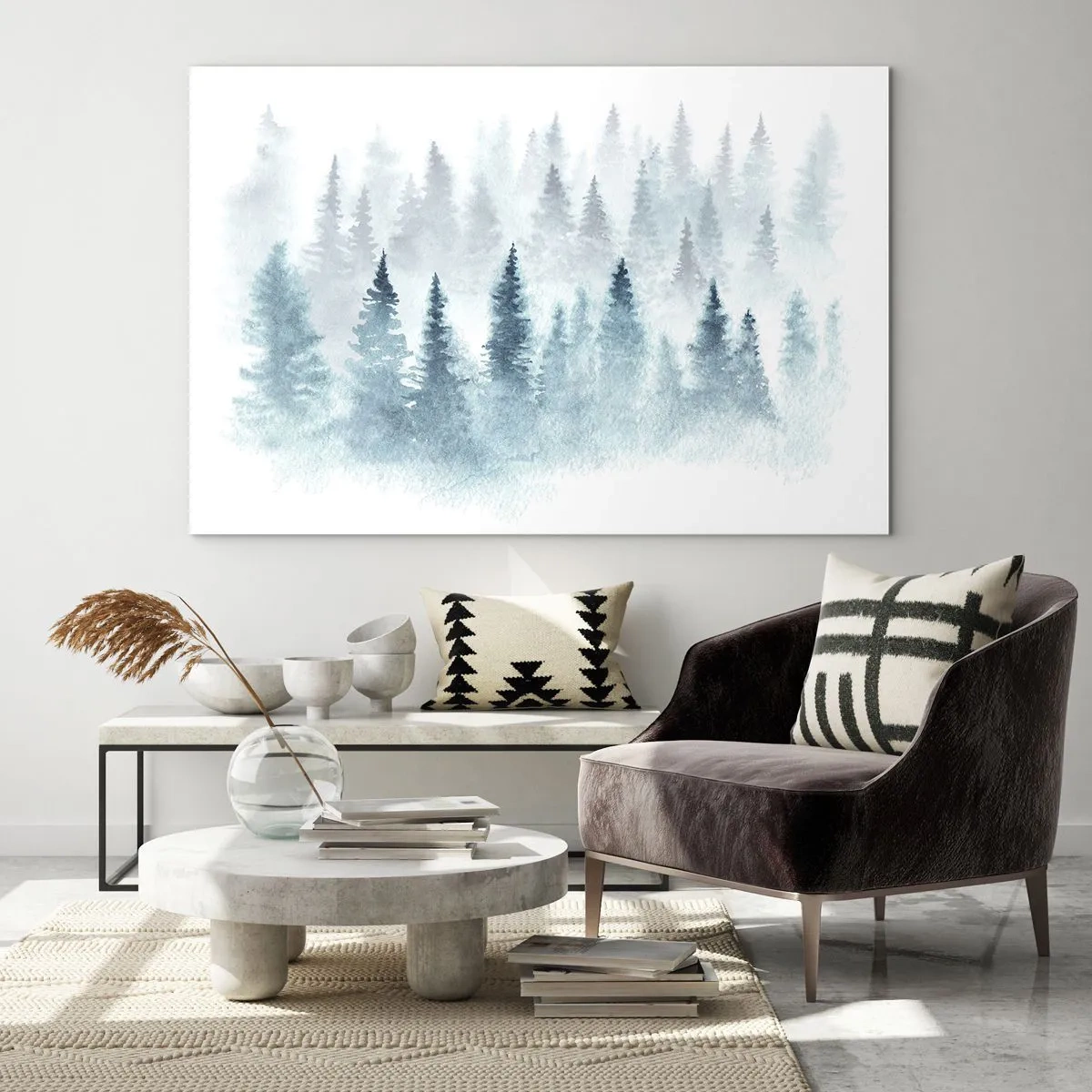 Cuadro sobre vidrio - Impresiones sobre Vidrio - Bosque de bambú envuelto en niebla - 100x70cm - Envuelto en la niebla - Decoración de pared moderna para salón y dormitorio ARTTOR