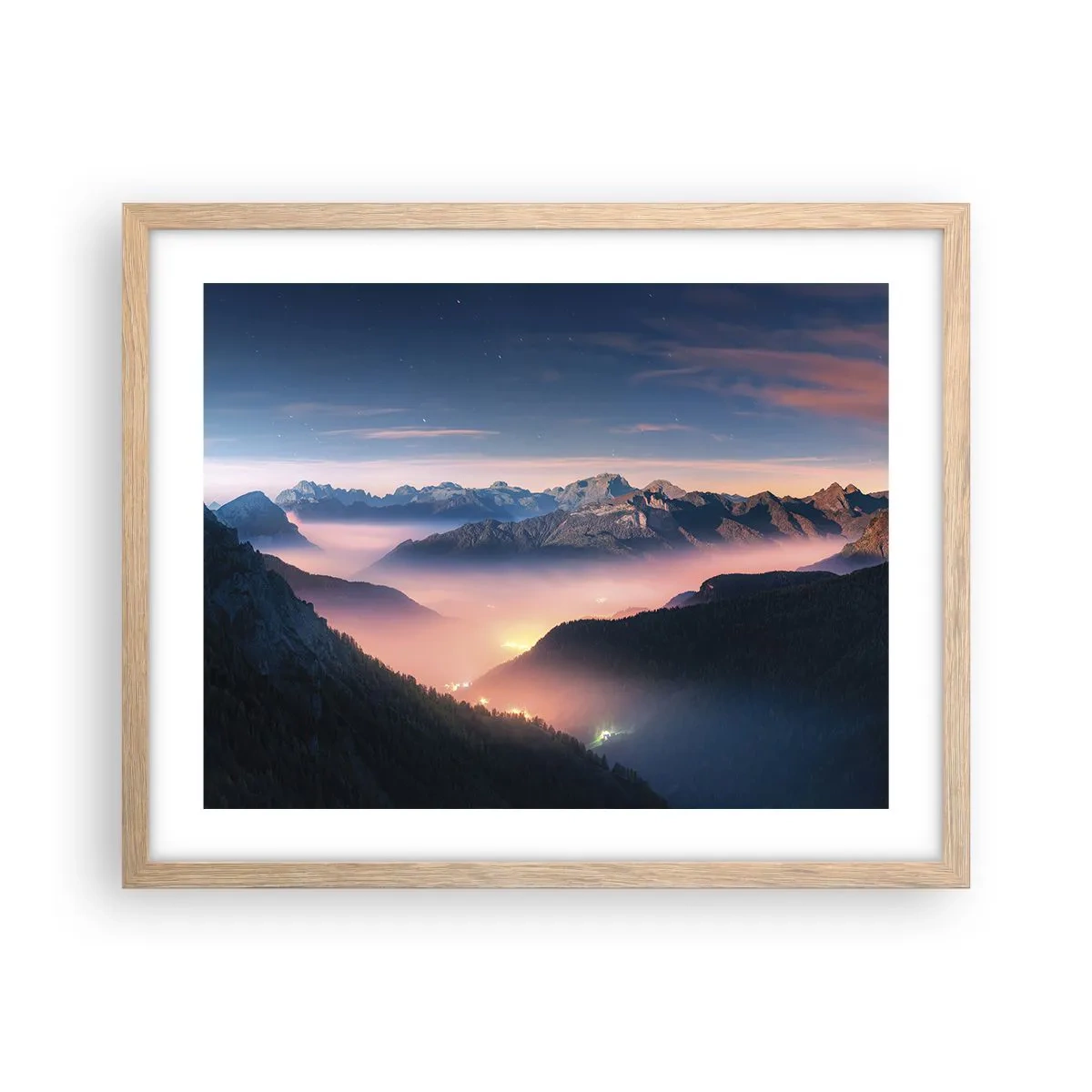 Póster en marco roble claro - Luz en los valles - 50x40 cm