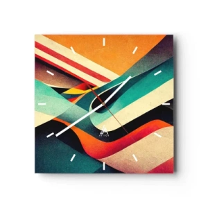 Reloj de pared - Reloj de vidrio - Ondas abstractas coloridas en una composición dinámica - 30x30cm - Composición intensa - Decoración de pared moderna para salón y dormitorio ARTTOR