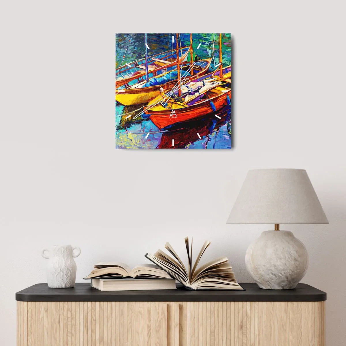 Reloj de pared - Reloj de vidrio - Sobre el agua espesa de color - 30x30 cm