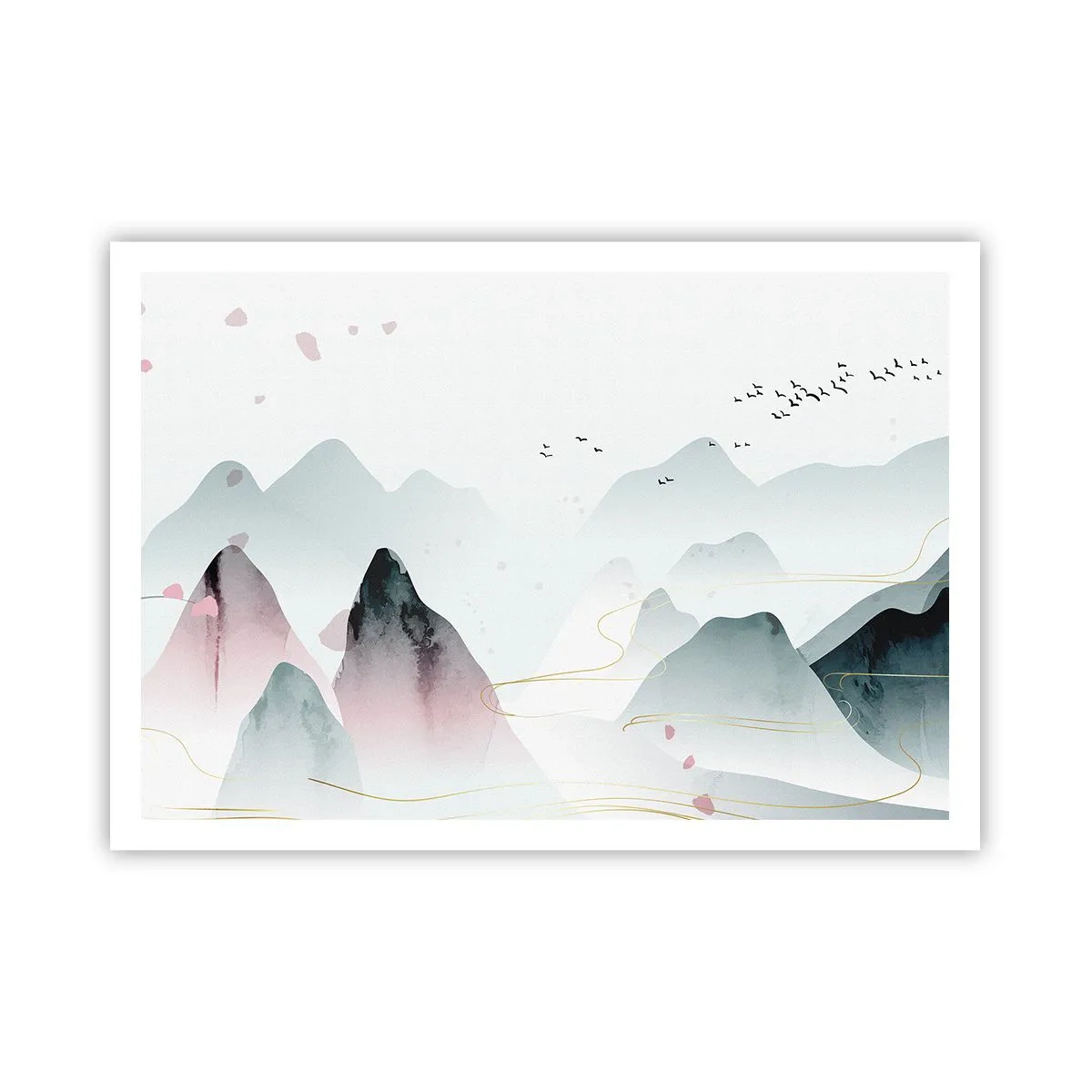 Póster - Montañas abstractas en tonos pastel - 100x70cm - Sobre las cimas - Decoración de pared moderna para salón y dormitorio ARTTOR