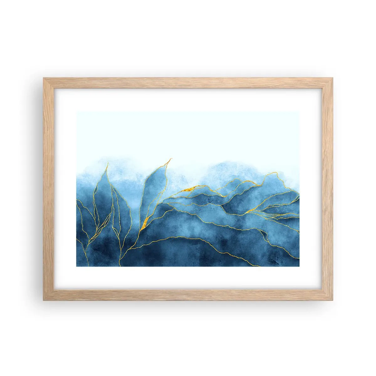 Póster en marco roble claro - Oro y azul - 40x30 cm