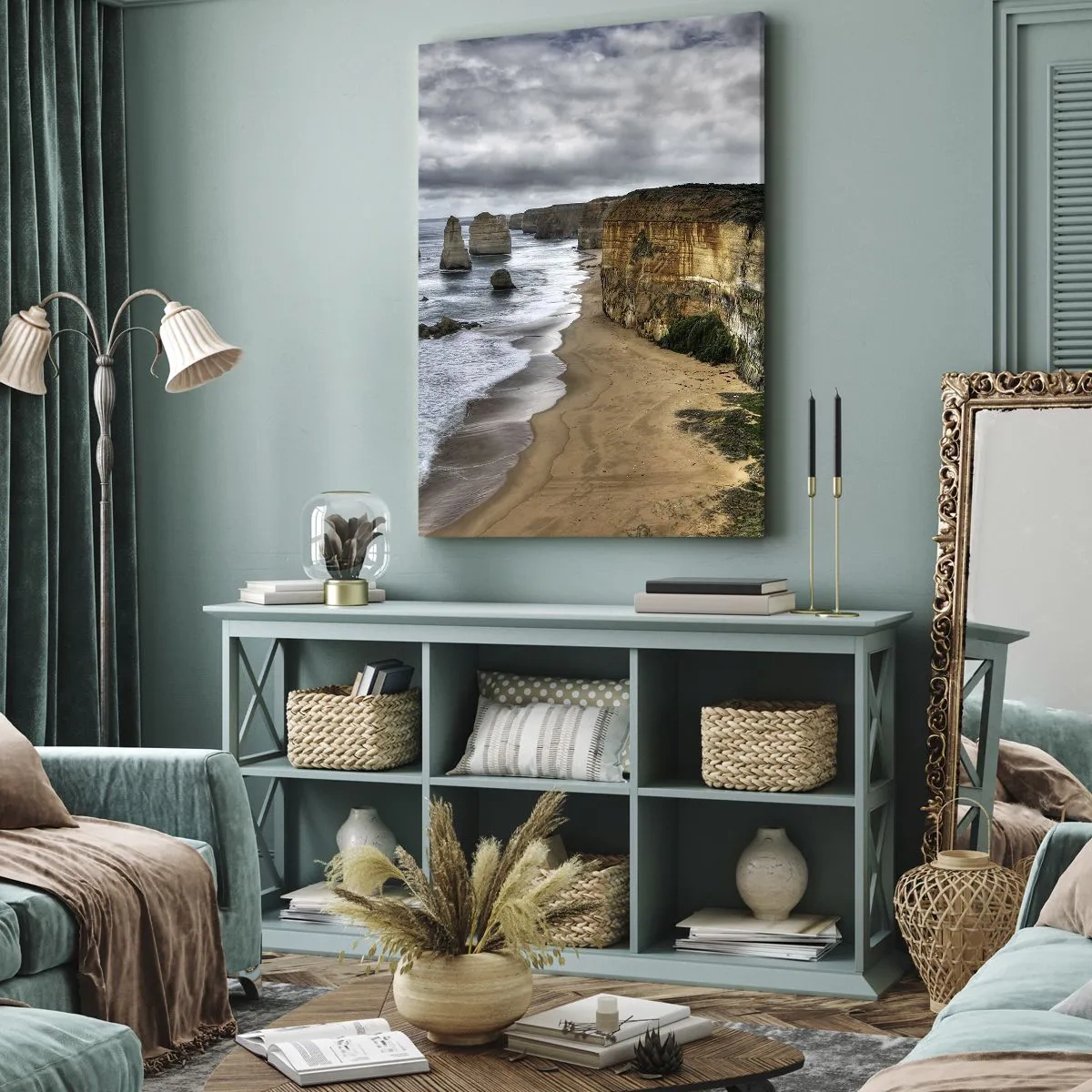 Cuadro sobre lienzo - Impresión de Imagen - Costa de acantilados con playa y formaciones rocosas - 80x120cm - Belleza en bruto - Decoración de pared moderna para salón y dormitorio ARTTOR