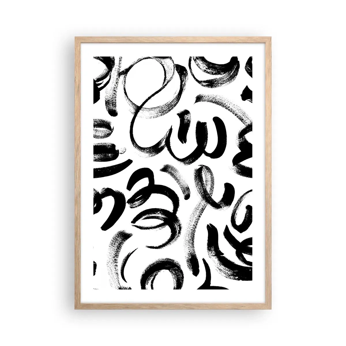 Póster en marco roble claro - Negro sobre blanco - 50x70 cm