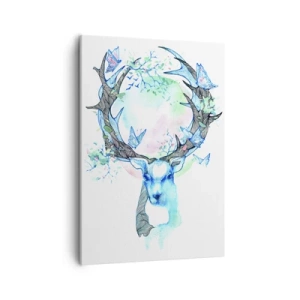 Cuadro sobre lienzo - Impresión de Imagen - Un gráfico caprichoso de ciervo con motivos de naturaleza y mariposas. - 50x70cm - La fuerza y la dulzura de la naturaleza - Decoración de pared moderna para salón y dormitorio ARTTOR