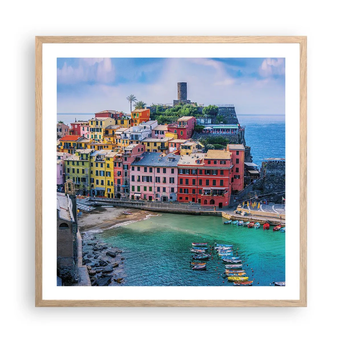 Póster en marco roble claro - Pueblo mágico del Mediterráneo - 60x60 cm