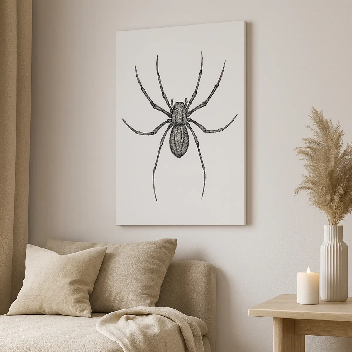 Cuadro sobre lienzo - Impresión de Imagen - Detalle de una araña sobre un fondo blanco en estilo de dibujos animados. - 50x70cm - Precisión inquietante - Decoración de pared moderna para salón y dormitorio ARTTOR