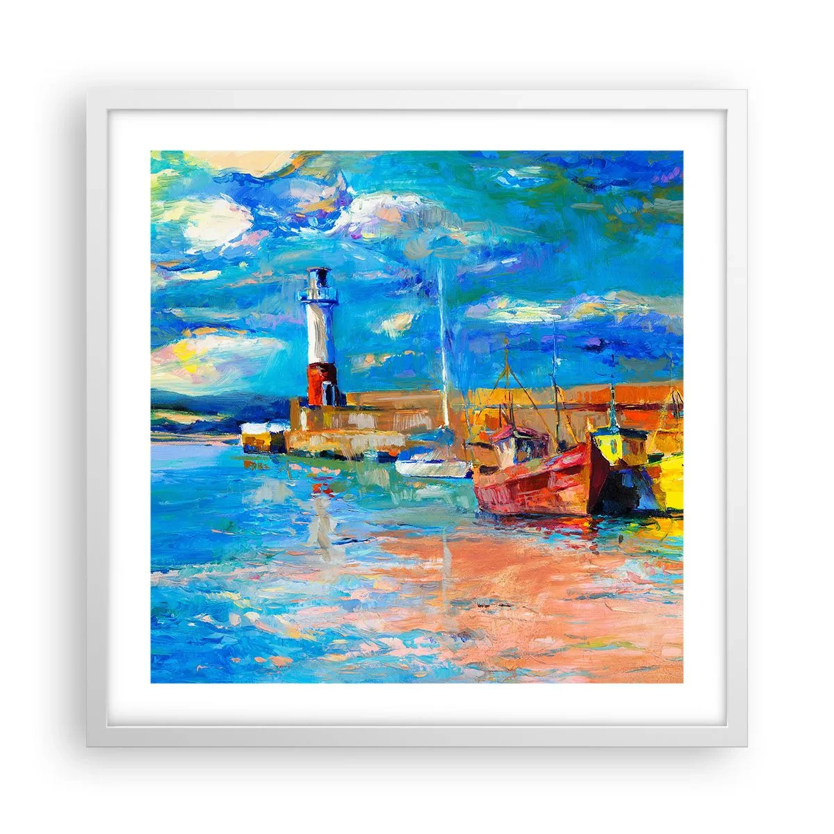 Póster en marco blanco - Tarde en la bahía del arco iris - 50x50 cm