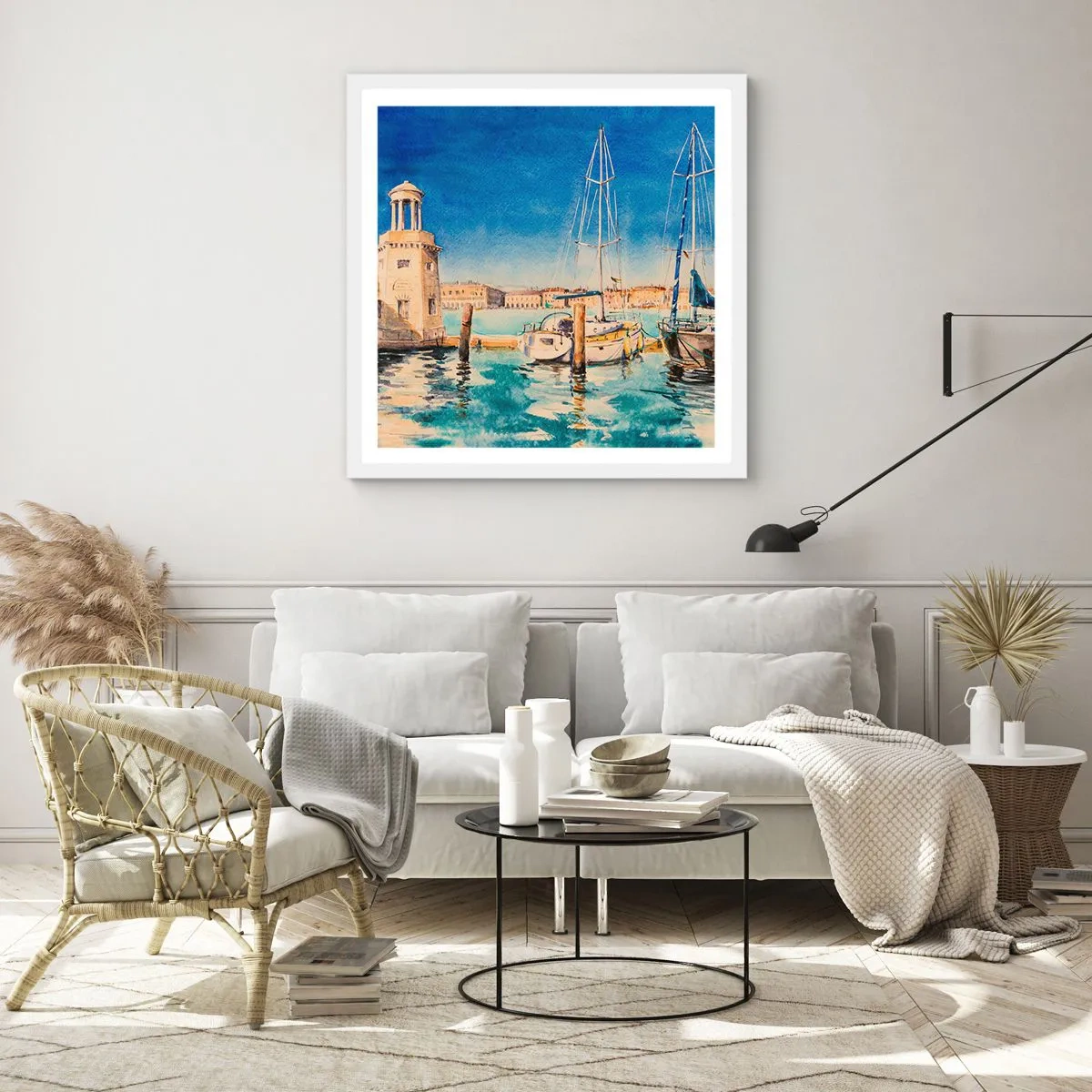 Póster en marco blanco - Laguna soleada - 40x40 cm