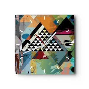 Reloj de pared - Reloj de vidrio - Una composición abstracta de formas geométricas y colores. - 30x30cm - Qué sencillo es - Decoración de pared moderna para salón y dormitorio ARTTOR