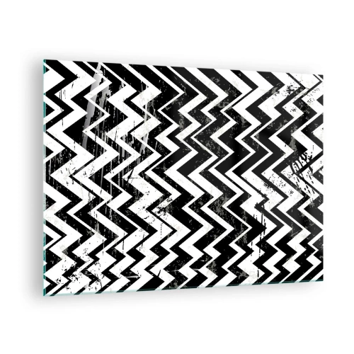 Cuadro sobre vidrio - Impresiones sobre Vidrio - Un patrón en zigzag en blanco y negro con una composición y textura dinámicas. - 70x50cm - Zig-blanco, zag-negro - Decoración de pared moderna para salón y dormitorio ARTTOR