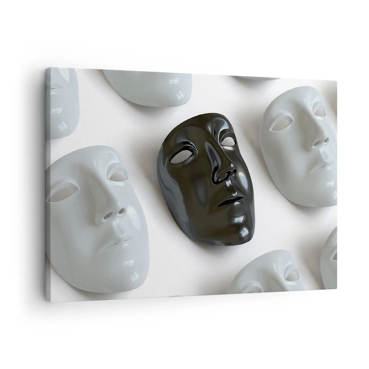 Cuadro sobre lienzo - Impresión de Imagen - Máscaras en blanco y negro sobre un fondo claro - 70x50cm - ¿Cómo destacar? - Decoración de pared moderna para salón y dormitorio ARTTOR