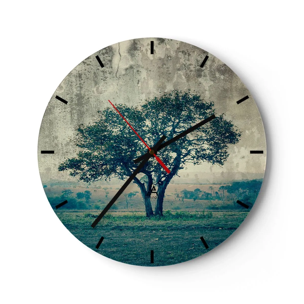 Reloj de pared - Reloj de vidrio - Un árbol solitario contra un paisaje azul. - 30x30cm - El manzano - Decoración de pared moderna para salón, cocina y dormitorio ARTTOR