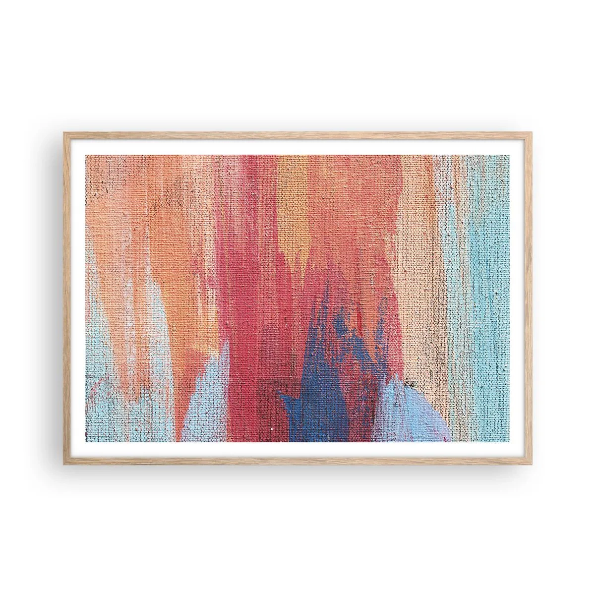 Póster en marco roble claro - Trazos de arco iris - 100x70 cm