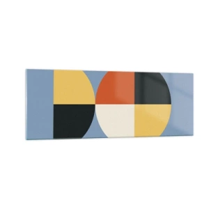 Cuadro sobre vidrio - Impresiones sobre Vidrio - Círculos geométricos sobre un fondo azul. - 140x50cm - Mira y cuenta - Decoración de pared moderna para salón y dormitorio ARTTOR