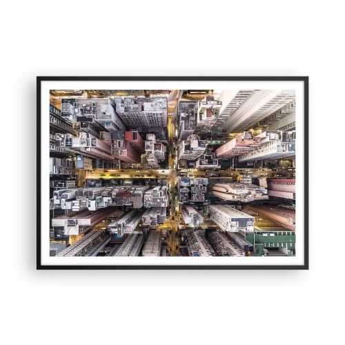 Póster en marco negro - Una vista de pájaro de una ciudad llena de rascacielos. - 100x70cm - Saludos desde Hong Kong - Decoración de pared moderna para salón y dormitorio ARTTOR