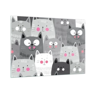 Cuadro sobre vidrio - Impresiones sobre Vidrio - Gatos divertidos en colores grises sobre un fondo blanco. - 100x70cm - El mundo de los gatos - Decoración de pared moderna para salón y dormitorio ARTTOR