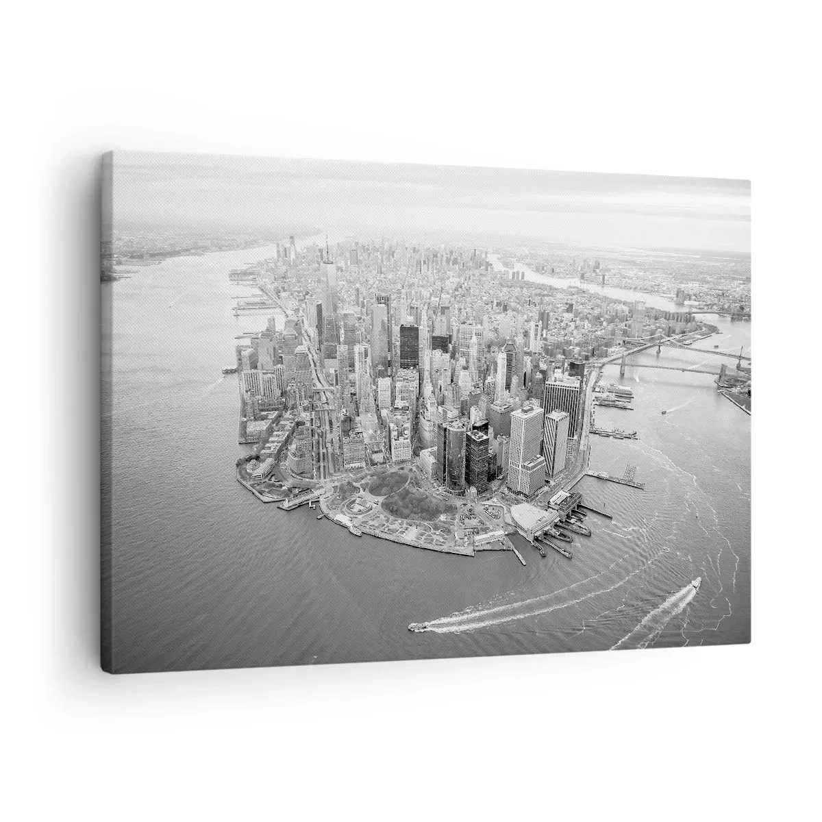 Cuadro sobre lienzo - Impresión de Imagen - Vista aérea de Manhattan en blanco y negro - 70x50cm - ¿Cómo no amar este lugar? - Decoración de pared moderna para salón y dormitorio ARTTOR