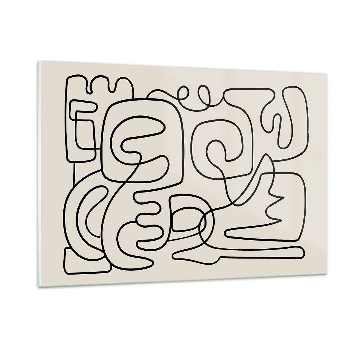 Cuadro sobre vidrio - Impresiones sobre Vidrio - Las líneas abstractas negras forman un patrón complejo sobre beige. - 120x80cm - El camino correcto - Decoración de pared moderna para salón y dormitorio ARTTOR