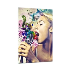 Cuadro sobre vidrio - Impresiones sobre Vidrio - Retrato artístico de una mujer cantando con efectos coloridos. - 80x120cm - Pinta el mundo con tu voz - Decoración de pared moderna para salón y dormitorio ARTTOR