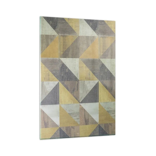 Cuadro sobre vidrio - Impresiones sobre Vidrio - Composición geométrica de triángulos en tonos tierra. - 80x120cm - El arte de los triángulos - Decoración de pared moderna para salón y dormitorio ARTTOR