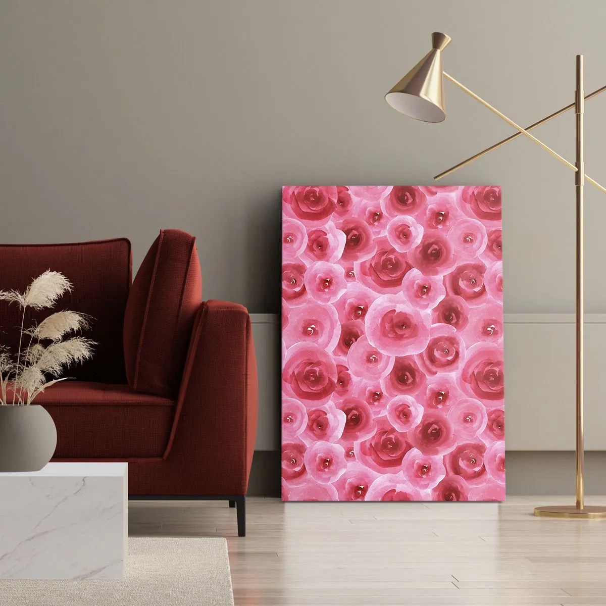 Cuadro sobre lienzo - Impresión de Imagen - Delicadas rosas en tonos pastel de rosa. - 70x100cm - Rosas abajo y arriba - Decoración de pared moderna para salón y dormitorio ARTTOR